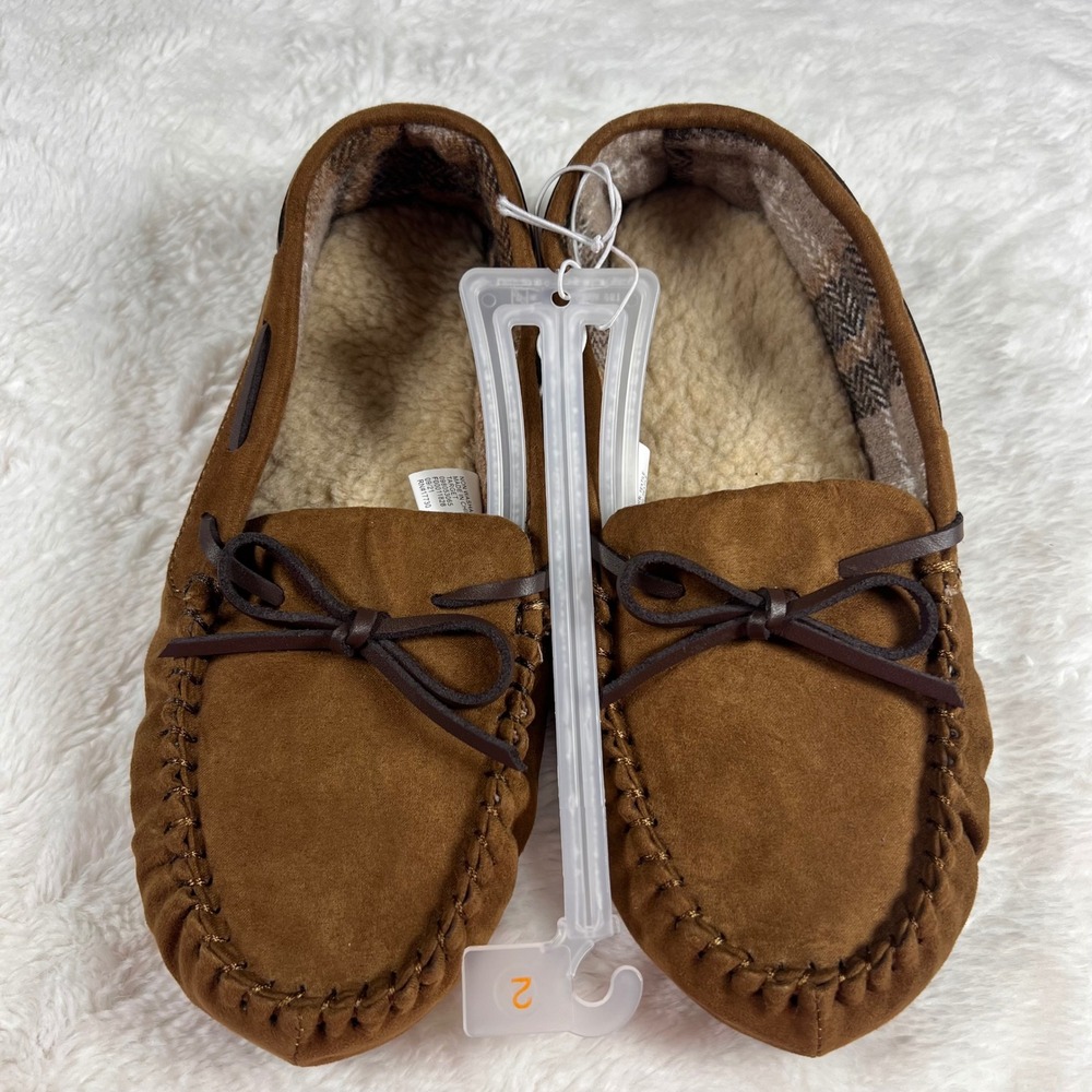 Cat & Jack Kids Moccasin Slippers Brown Size 2 Sherpa Lined Cozy